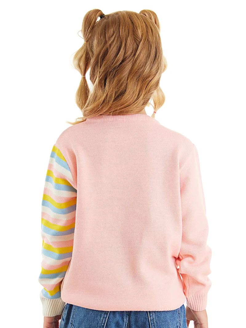 Denokids Unicorn Girl Pink Knit Pullover Sweater